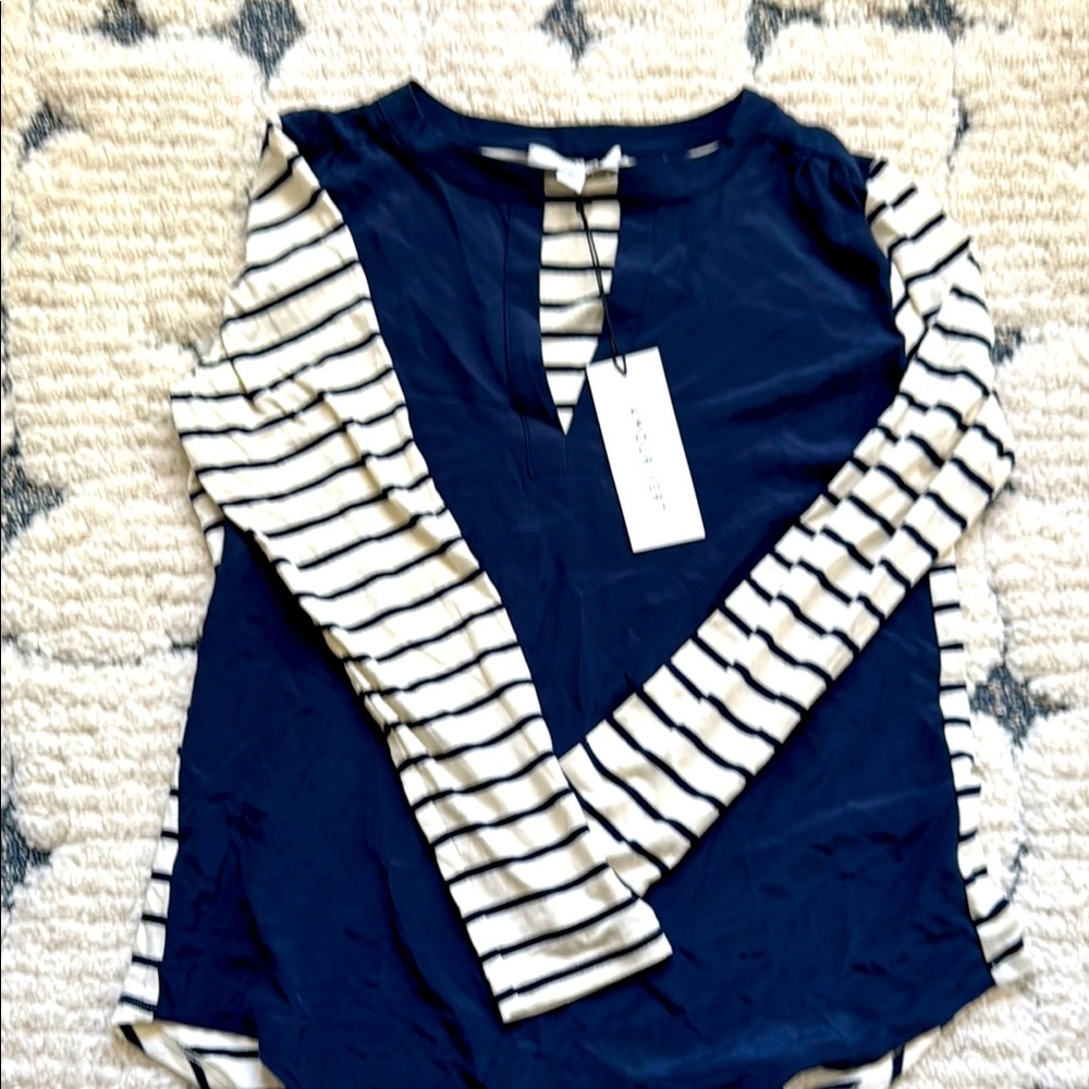 Amour Vert Mixed modal Navy Vneck and striped back long sleeve